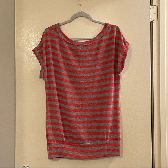 DELIA*S Striped Short Sleeve Light Knit Top in Orange and Gray - Picture 2 of 4